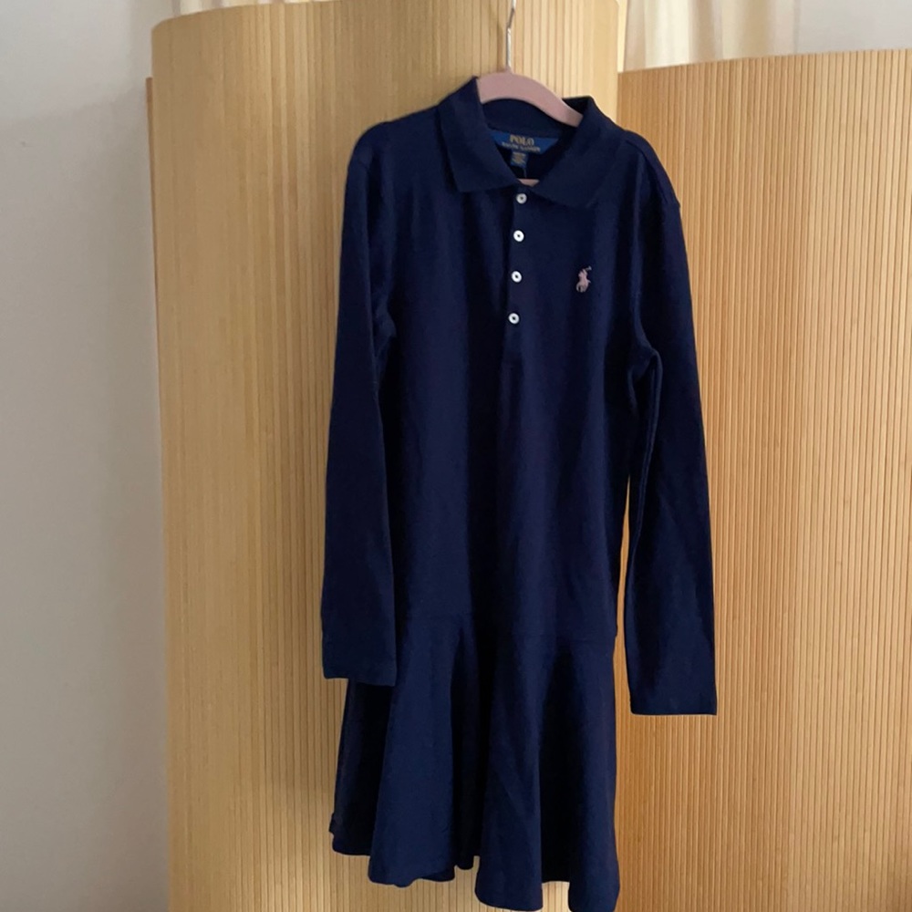 Girls navy Polo by Ralph Lauren dropwaist dress, long sleeves, size M 8/10 NWT